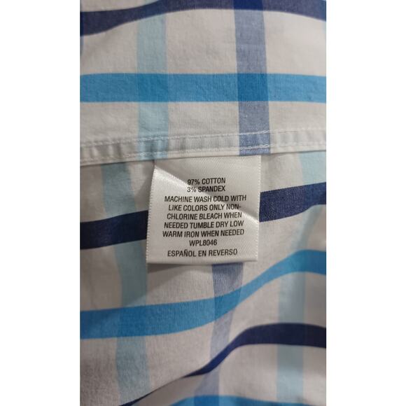 Alfani Slim Fit Stretch XL 17- 17.5 / 34-35 Men's Button Up Blue White Plaid - Picture 12 of 13